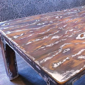 Silver leaf distressed table to match the dining room decor